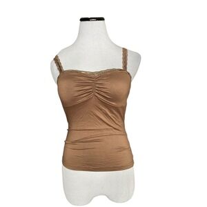 Y2K Brown Lace Trim Ruched Cami Size S Coquette Fairycore Soft Girl Layering Top